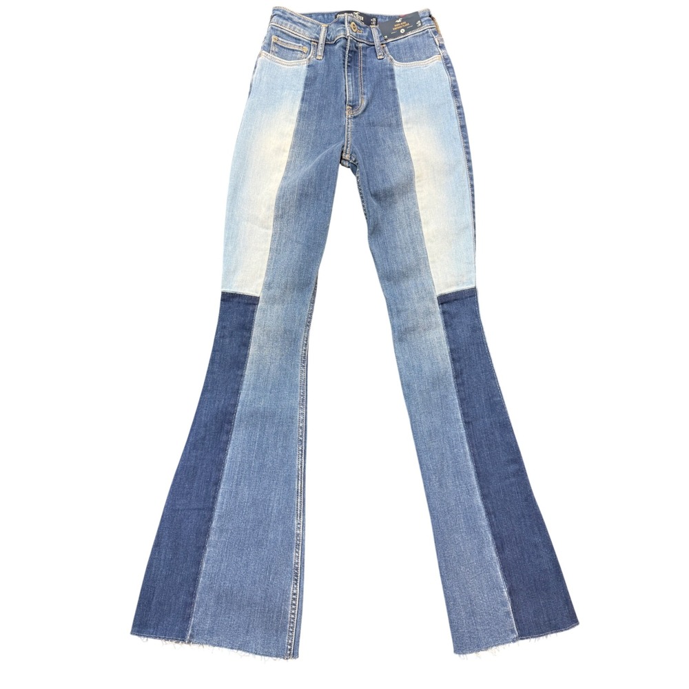 Hollister Vintage Flare Jeans Womens 1R W25 L32 Blue NWT Patchwork High Rise